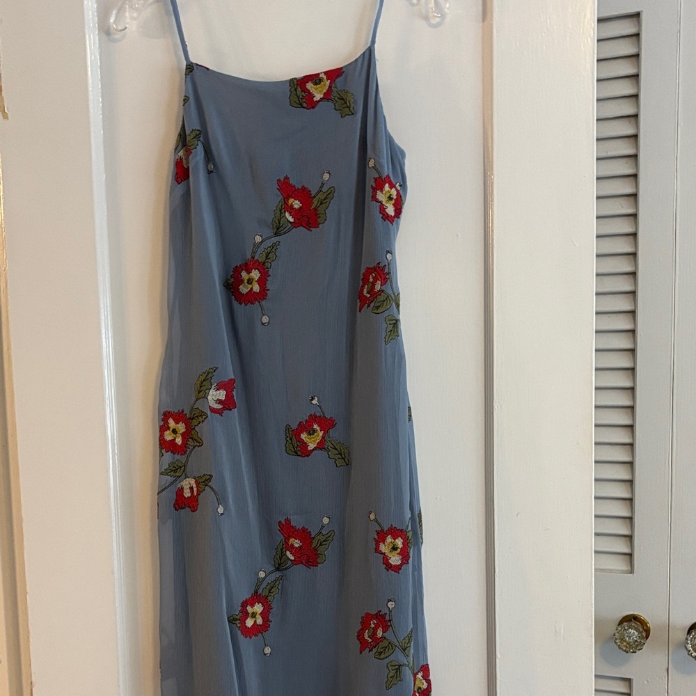 rag & bone Blue Dress with Red Floral Embroidery